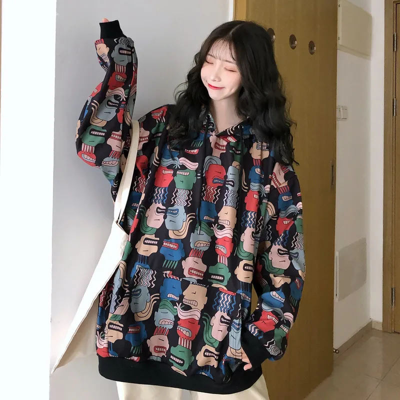 Толстые женские толстовки с принтом пуловер для студентов топы капюшоном и