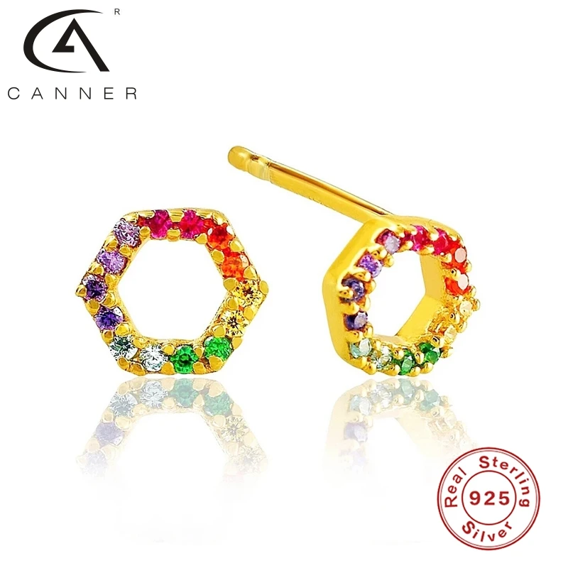 

Автоклав 925 стерлингового серебра Цвет серьги для женщин; Простые универсальные шестиугольник серьги для девочек серьги-гвоздики Бижутери...