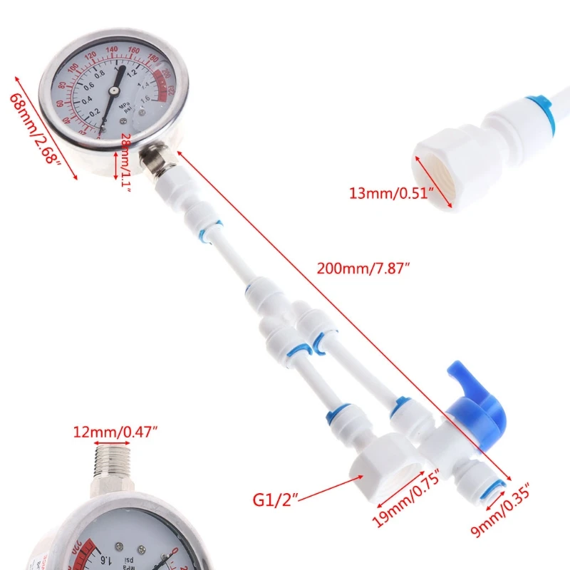

2in1 Water Purifier Tap Pipes Pressure Gauge Test Meter 0-1.6MPA Anti-vibration