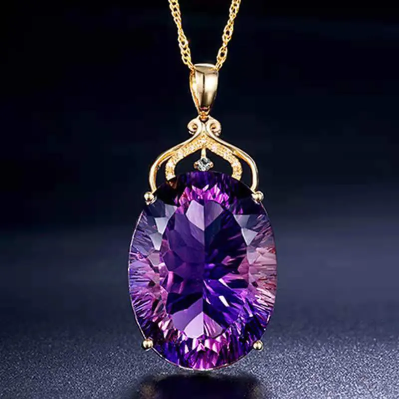 

2021 fashion ladies luxury amethyst pendant necklace amethyst gemstone men and women necklace jewelry holiday gift