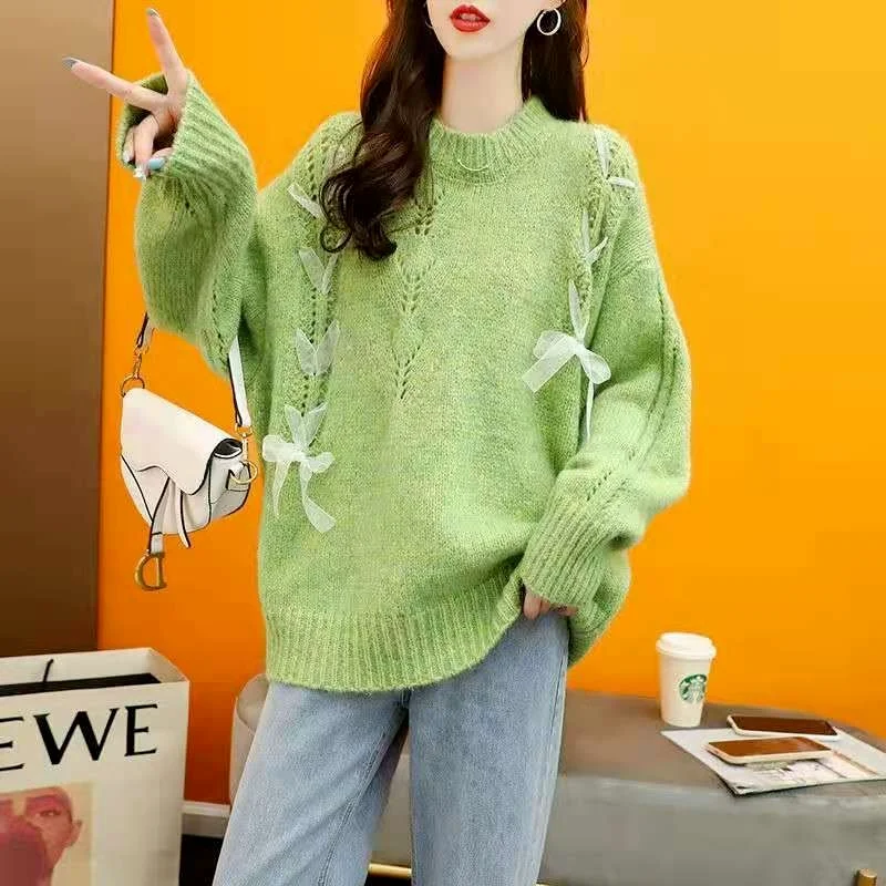 

Women Sweet Pullover Loose Long Sleeve Simple Knitted Sweater Female Elegant All-match Trendy Oversize Streetwear Clothes L24