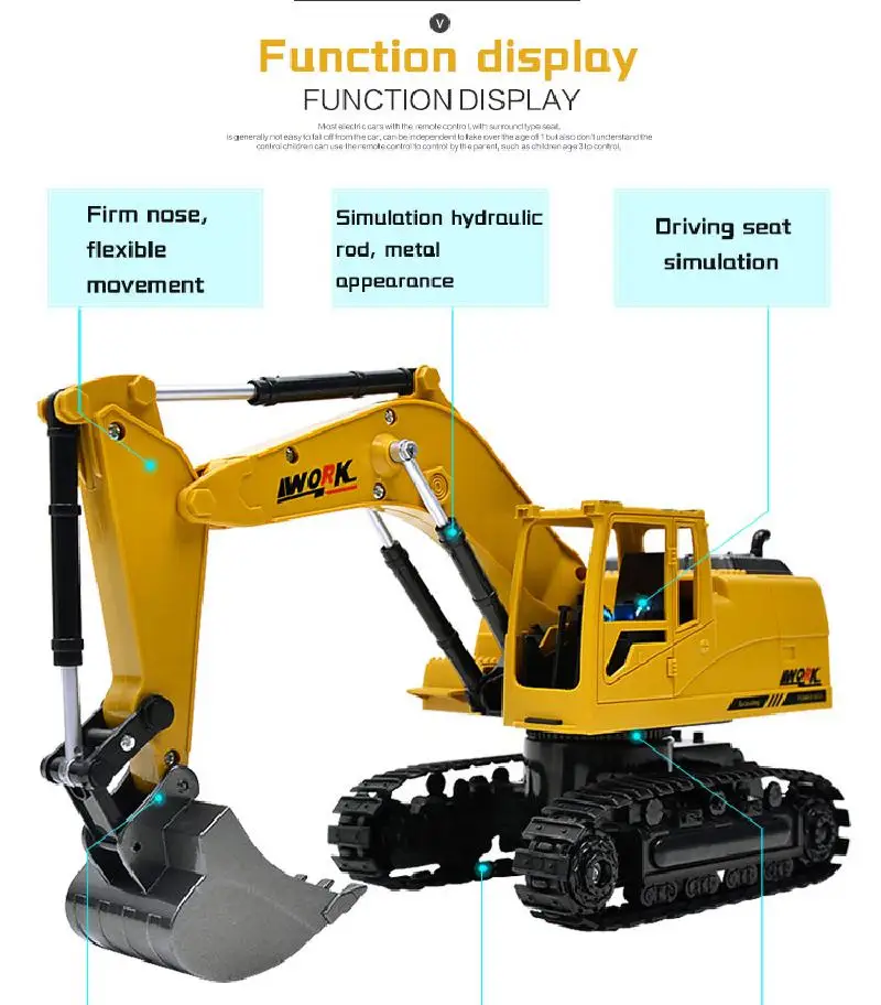 

2.4g Batong alloy excavator 1:24 wireless remote control excavator child charging remote control car toy