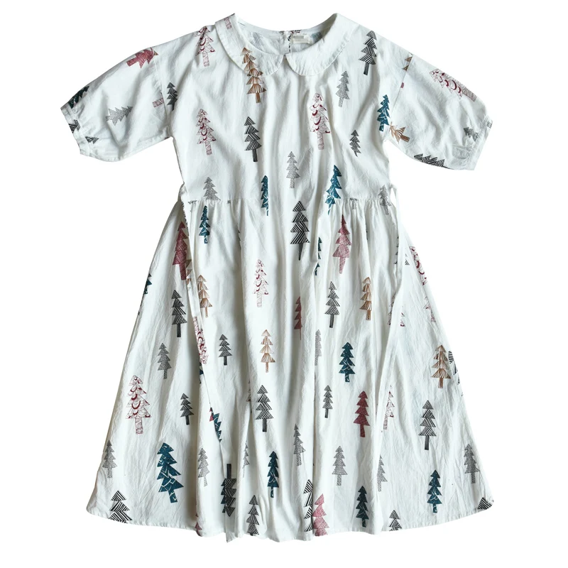 

2021 Spring Summer Mori Girl Women Lovely Dress Peter Pan Collar Cute Half Sleeve Femininos Vestidos Cotton Casual Printed Dress