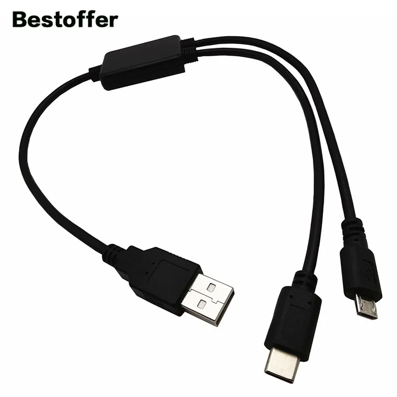 USB 2.0 A Male to 3.1 Type-C and Micro 5P 2 in 1 Charging Charger Black Cable Cord | Электроника