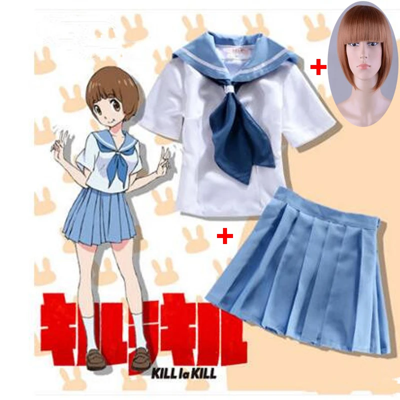 

Платье-топ для косплея из аниме KILL la KILL Mankanshoku Mako, женская одежда, плиссированная Милая тонкая юбка, футболка, парик, костюмы для косплея