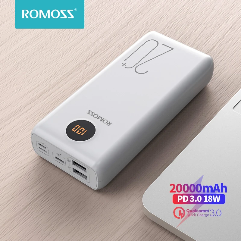 Внешний аккумулятор ROMOSS SW20PS+ ёмкость 20000мАч порт USB C подойдёт для Huawei iPhone и Xiaomi Mi