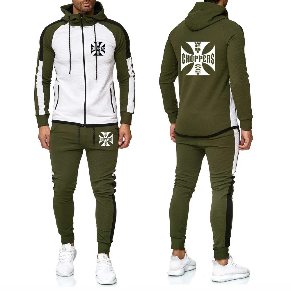 

Unisex Hoodies Men Sets West Coast Choppers Printed Mens Sweatshirt splice Hoodies Men Jacket+Pants Suit 2Pcs