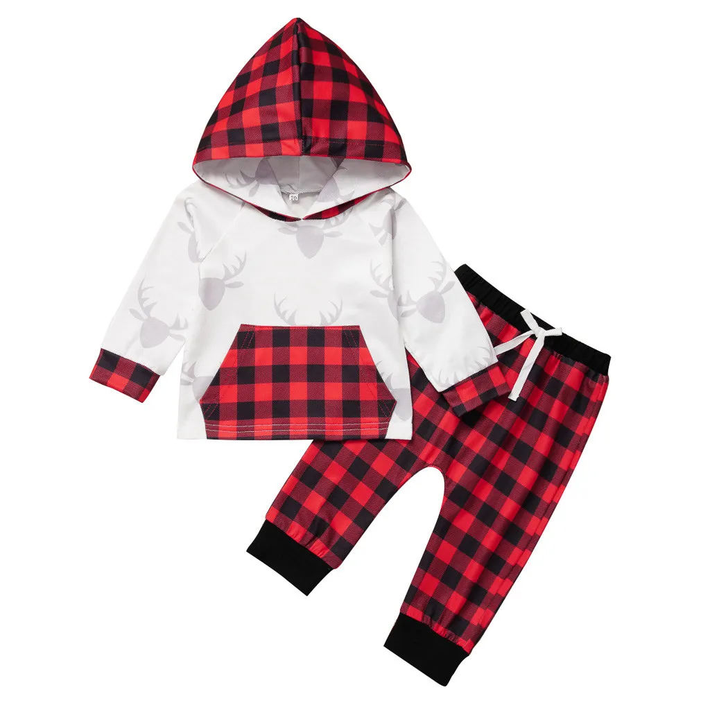 SAGACE Infant Set For Merry Christmas Newborb Baby Plaid Hooded Sets Leggings Pants Newborn Boys Clothes | Детская одежда и обувь