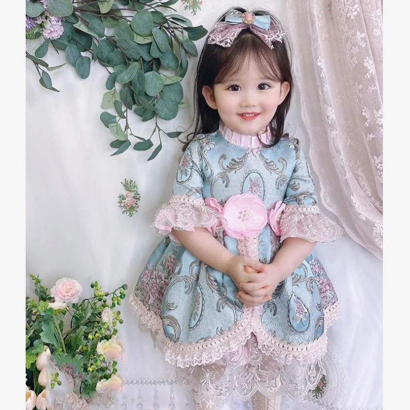 

Children Spanish Palace Style Lolita Princess Ball Gown Birthday Party Easter Eid Lace Stitching Cute Dresses For Girl A177