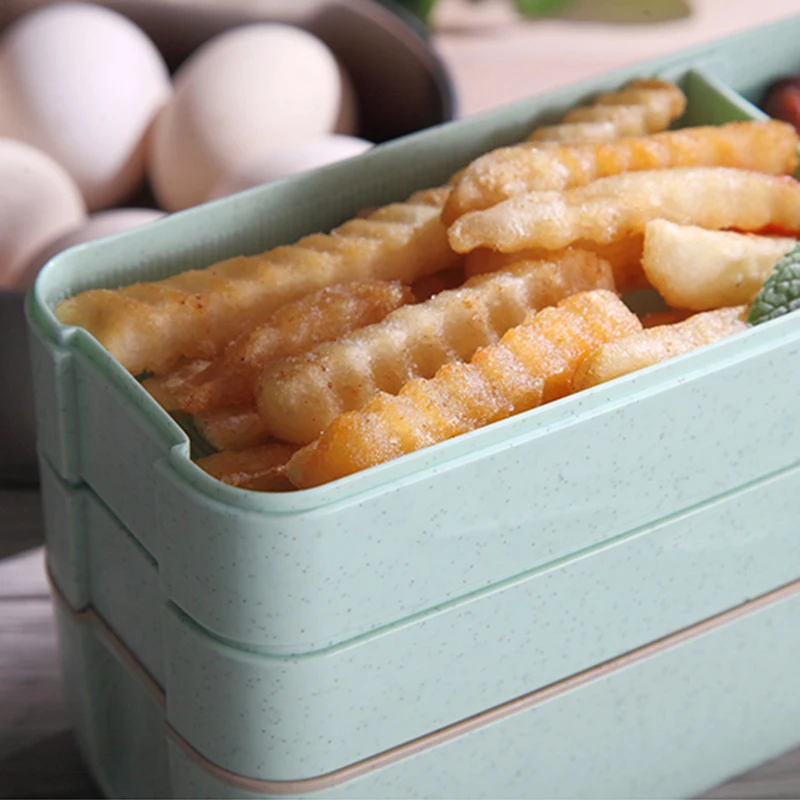 3-Layer Lunch Box Square Fast Food Container Kids School Portable Covered Bento Hiking Camping Kitchen Accessories | Дом и сад