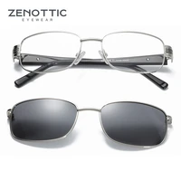 zenottic 2 in 1 magnet clip on polarized sunglasses men metal small square shades sun glasses optical myopia eyeglasses frame