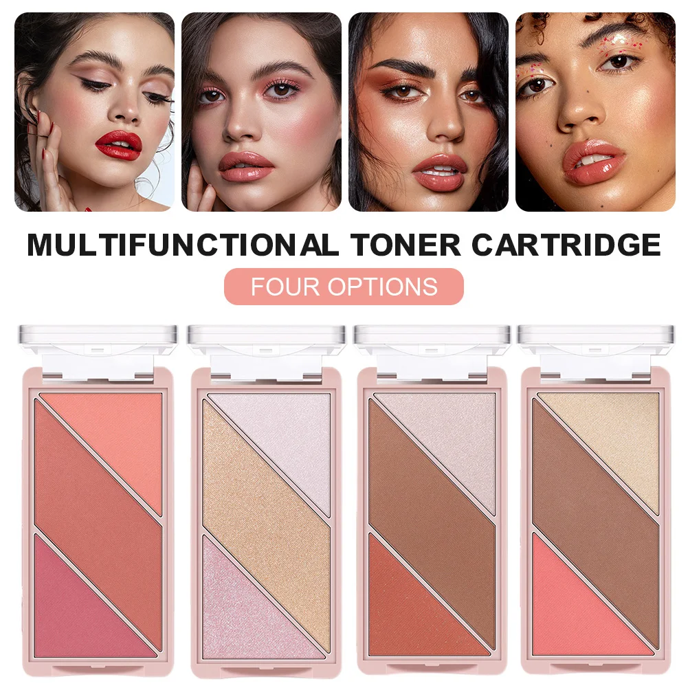 

3 in1 Makeup Palette Multi-Functional Face Eyeshadow Cheeks Contour Highlight Blush Palette Waterproof Long-Lasting Makeup Tool