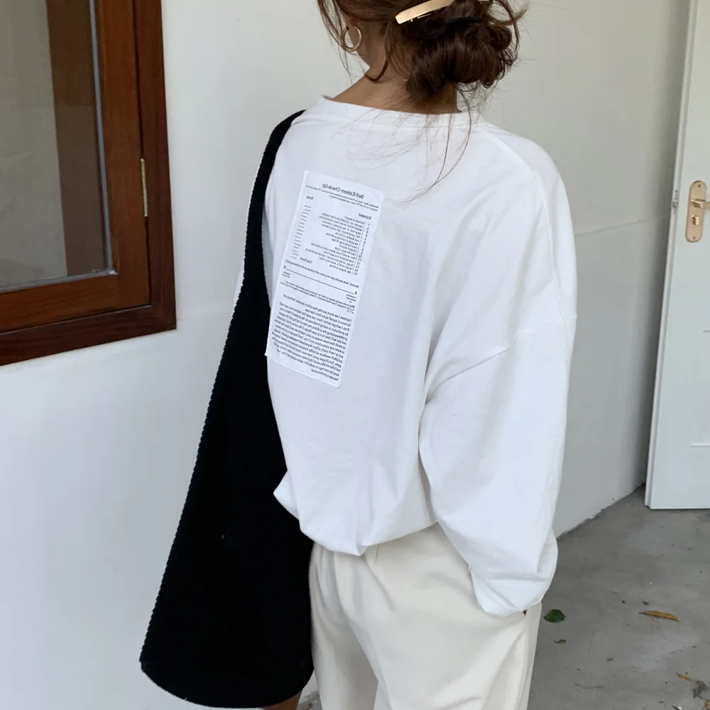 

Женская хлопковая Футболка JCHB Qooth, Весенняя свободная футболка с круглым вырезом и длинными рукавами, модные женские топы с надписью Qh2258