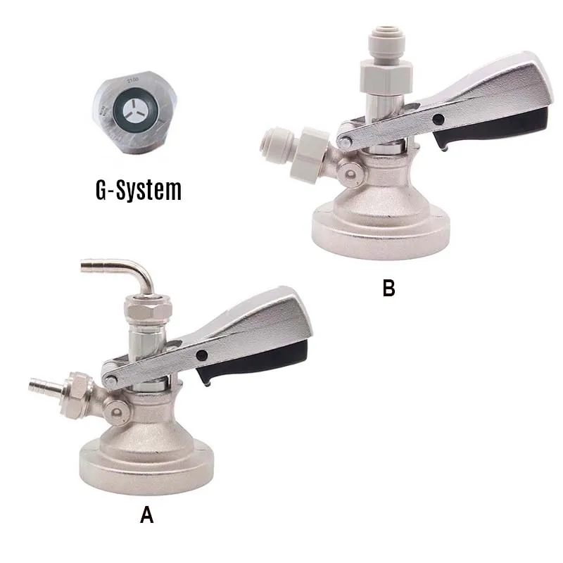 

G System Keg Coupler Brass Body Stainless Probe 8mm Hose Barb & 8mm Push Fittings Commercial Keg Coupler