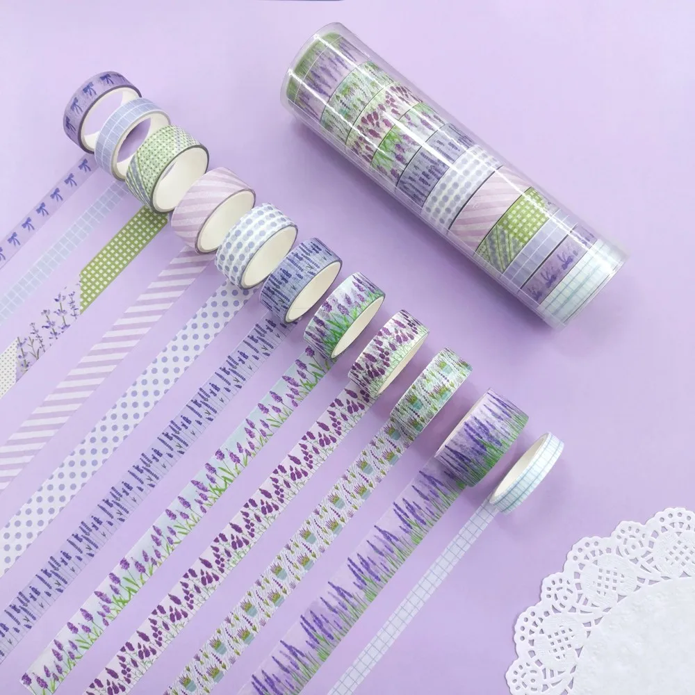 

12pcs/set Lavender Fragrance Washi Tape Purple Flower Paper Stationery Decorative Masking Adhesive Tape Decoration Diary Sticker
