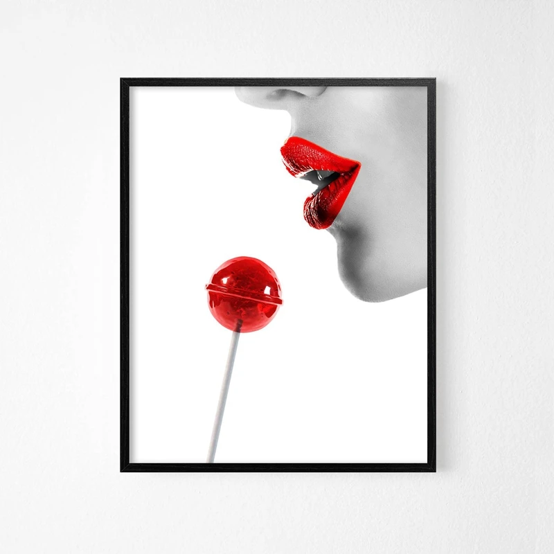 Женское лицо красные губы настенные художественные плакаты на холсте принты