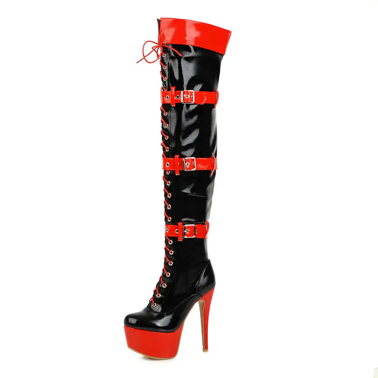 

2019 winter new fashion round head thin heel super high heel belt buckle cross strap 33-48
