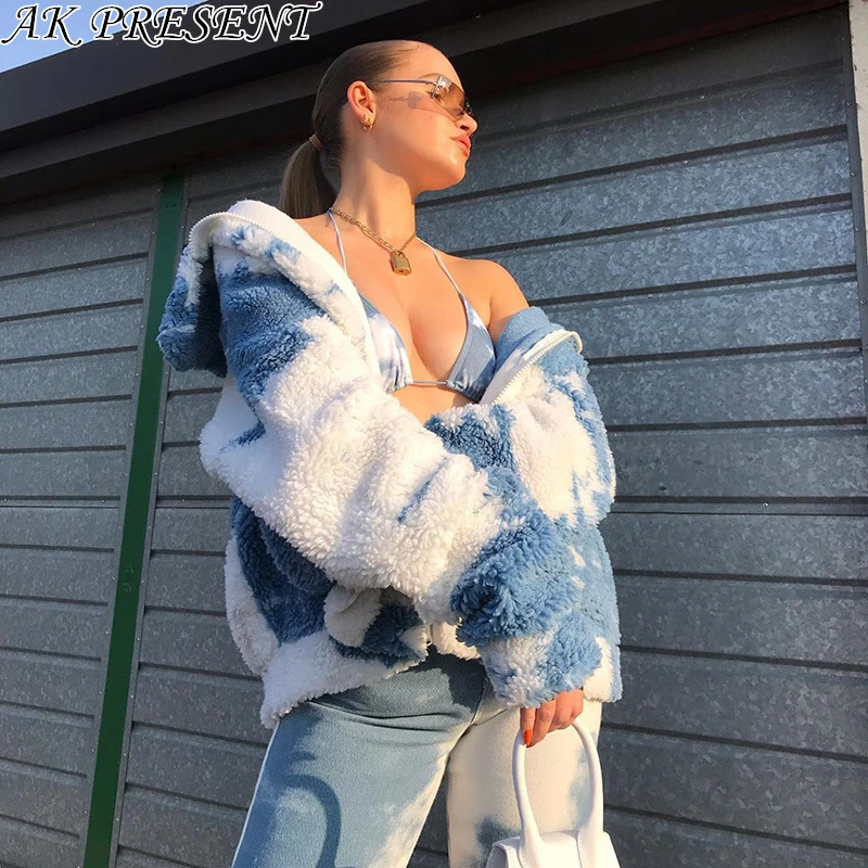 

Women Print Jacket Fleece Shaggy 2021 Autumn Winter Warm Carfigan Oversize Lamb Wool Casual Streetwear Coat