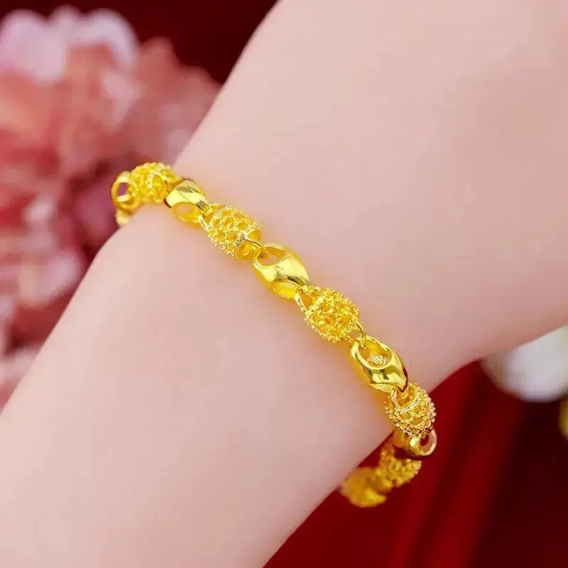 

Gold Plated Hollow Out Buddha Bead Bracelet Vintage Wedding Bracelet Women's Engagement Party Jewelry Anniversary Gift
