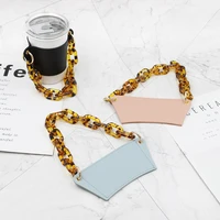 detachable chain coffee cup sets portable pu leather hand held glass cup holder travel cup outer packaging leather case decor