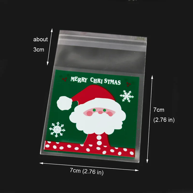7x7cm santa clause 100 шт 7x7 см веселое рождественское печенье конфеты пластиковые пакеты прозрачные вечерние Подарочные Сумки Канцелярские принадлежности пластиковый конверт - Цвет: 7x7cm santa clause