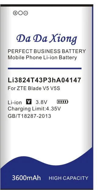 Аккумулятор Da Xiong 3600 мАч Li3824T43P3hA04147 для ZTE Red Bull V5 V5S n9180 U9180 V9180 N918ST|battery for|battery for
