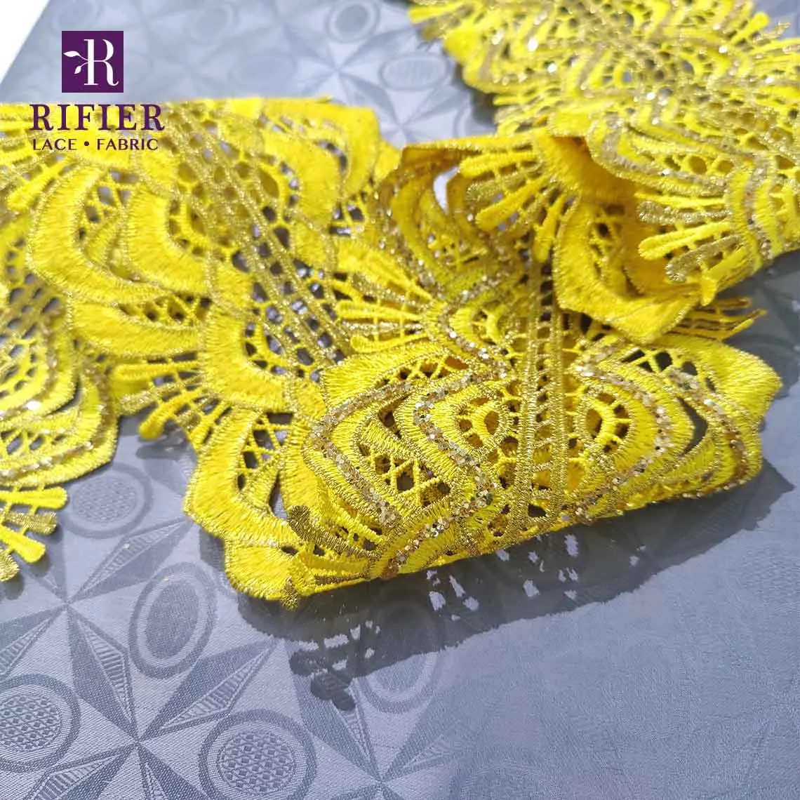 Небесно-голубая и Золотая лента с бисером для шитья платьев кружевная ткань