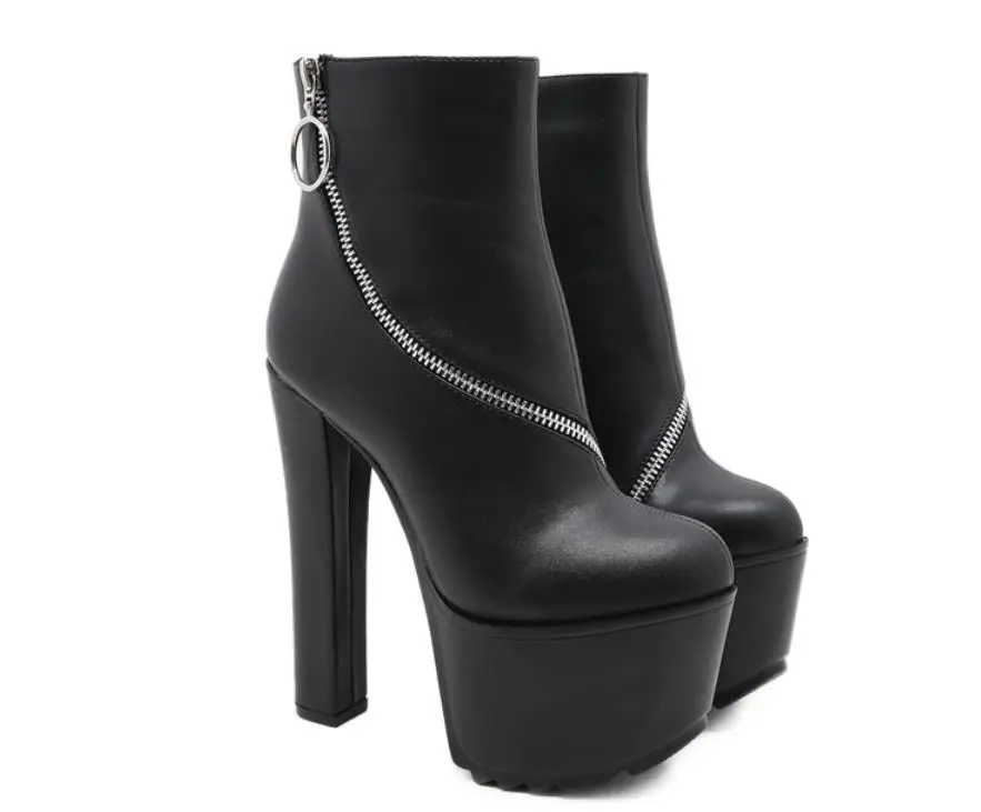

Autumn/Winter 2020 High-Heeled Chunky Zipper Decorative Waterproof Platform Fashion Martin Boots