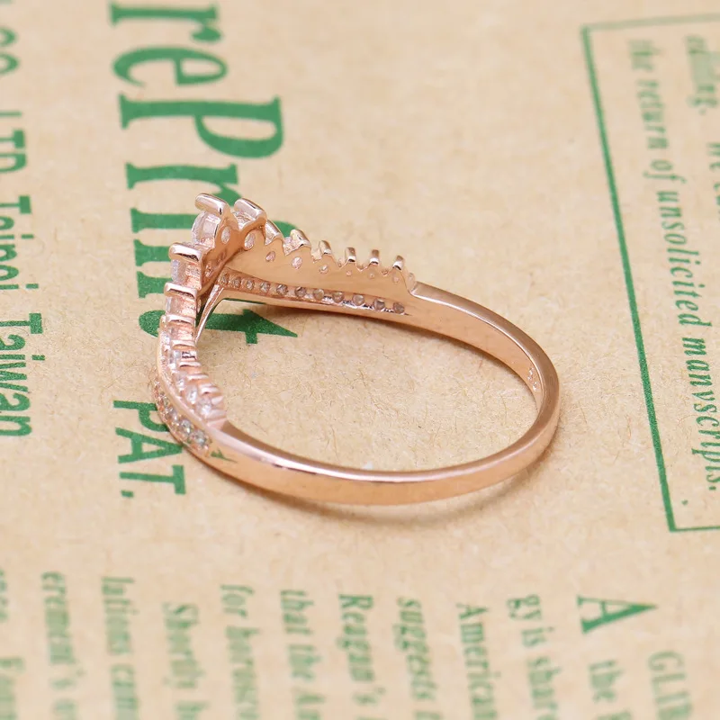 

Rose Princess Wishbone pan Rings 100% Authentic 925 Sterling-Silver-Jewelry with Clear CZ