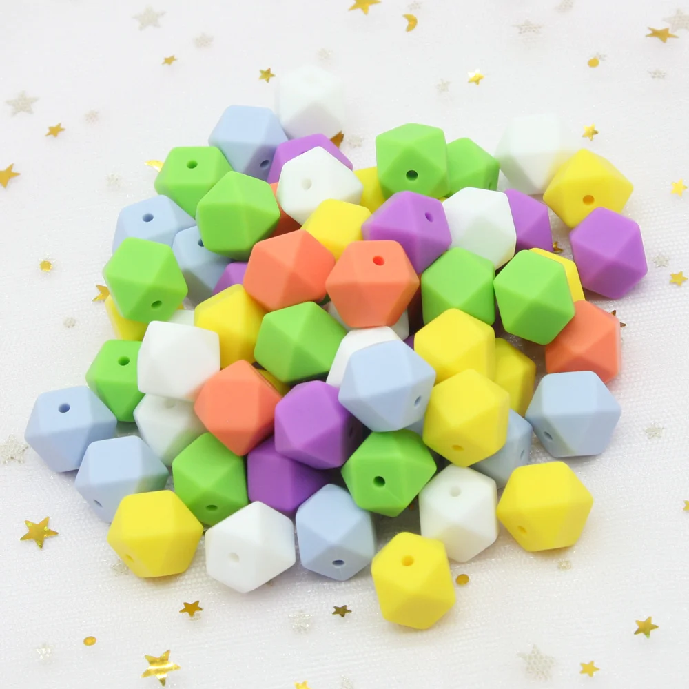 Cute-Idea 17mm Baby Silicone Hexagon Beads 50pcs BPA Free Handmade Baby Teether Pacifier Chain Toys Teething products
