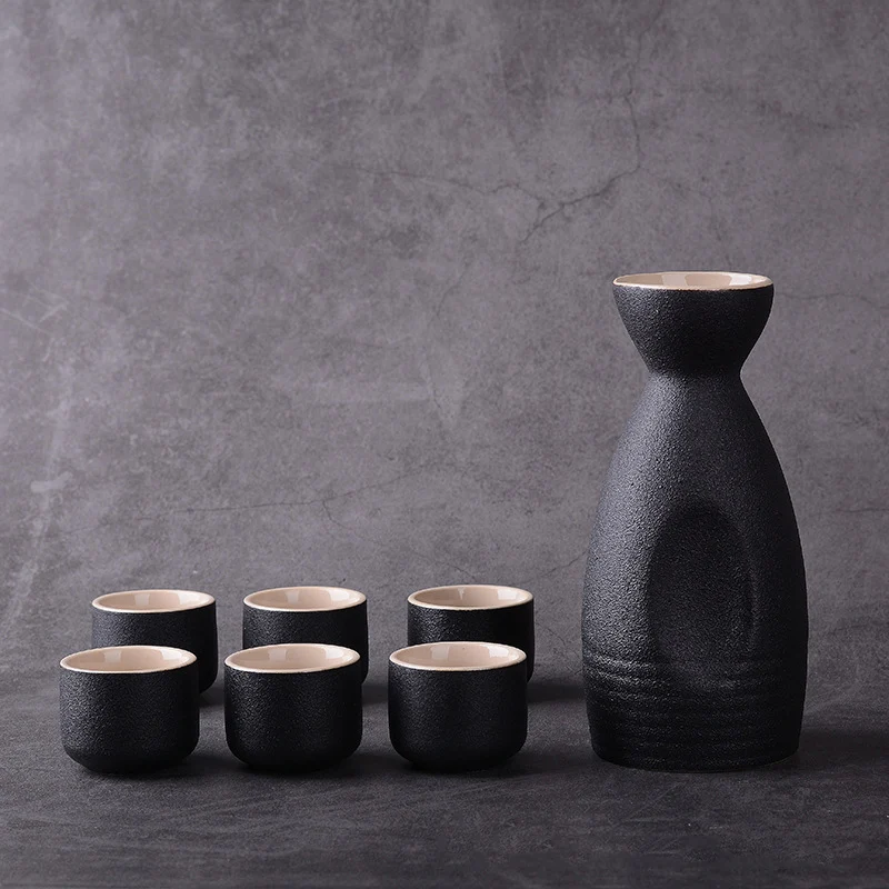 7Pcs Vintage Ceramic Sake Pot Cups Set Japanese Style Hip Flasks Home Kitchen Office Flagon Liquor Cup Drinkware Creative Gifts