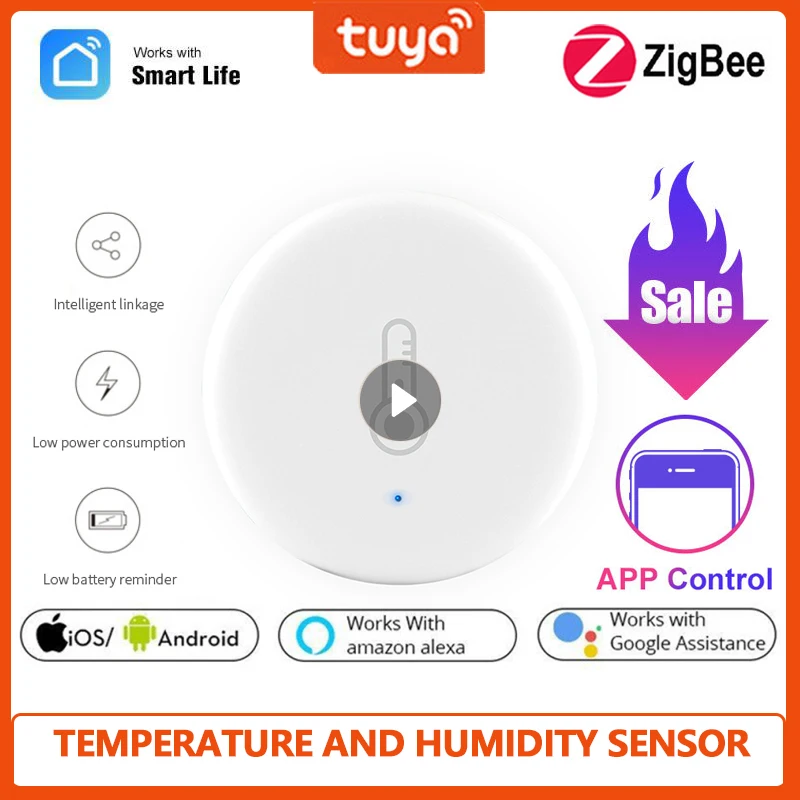 

Смарт-датчик температуры и влажности Tuya/SmartLife App ZigBee, работает от аккумулятора с Zigbee Hub через Alexa Google ассистент