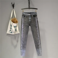 blingbling diamond jeans for women high waist pencil pants vintage slim skinny splice jeans casual trousers