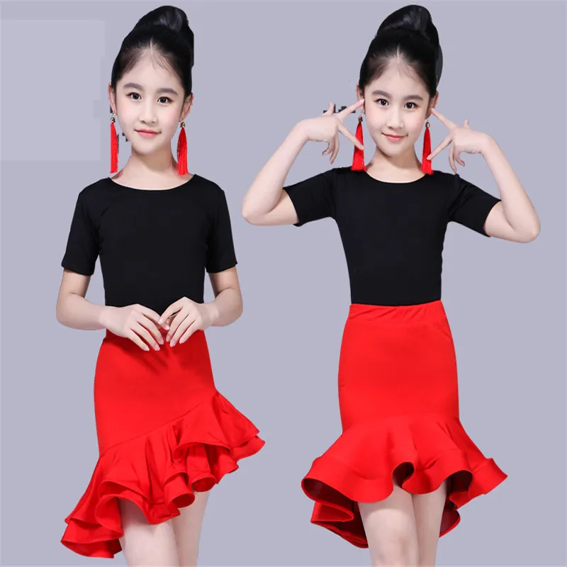 

Ruffle Dance Skirt For Girls Children Kids Latin Dance Dress Patterns Unequal Practice Ballroom Tango Salsa Dancing Skirt