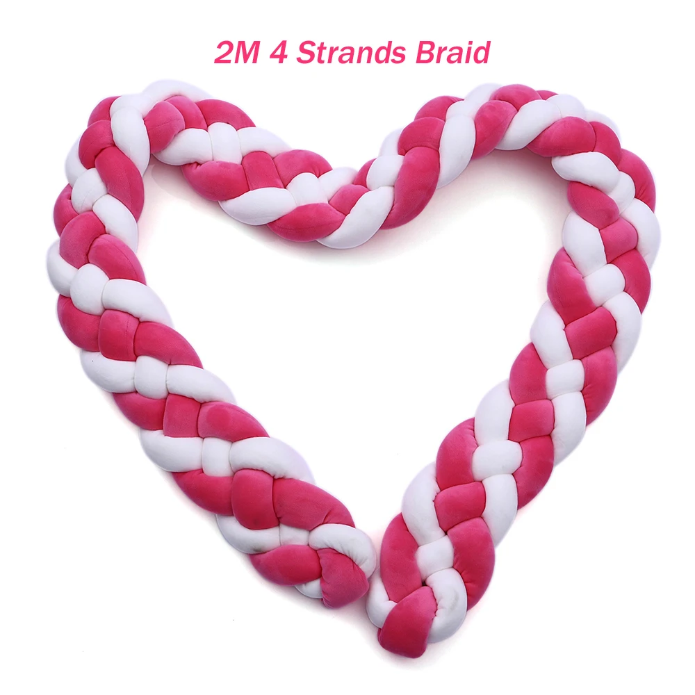 Rose Red White 2 м длина 4 косы Детская кровать бампер подушка детская кровать Декор чистый плетение плюшевый узел кроватка бампер протектор Детская комната Декор бортики в кроватку - Цвет: Rose Red White