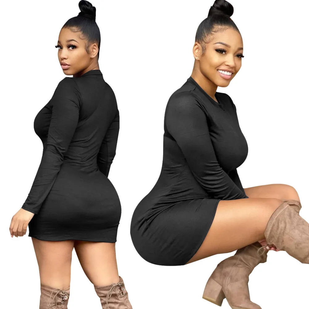 

Новинка Осень 2021, пикантное высокоэластичное однотонное облегающее мини-платье для женщин