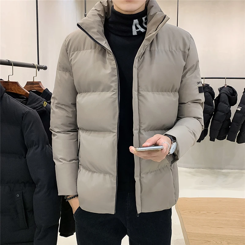 Winter Warm Men Solid Color Casual Parkas New Brand Men's Stand Collar Top Thick Cotton-Padded Jacket Outwear Down Coat Clothes