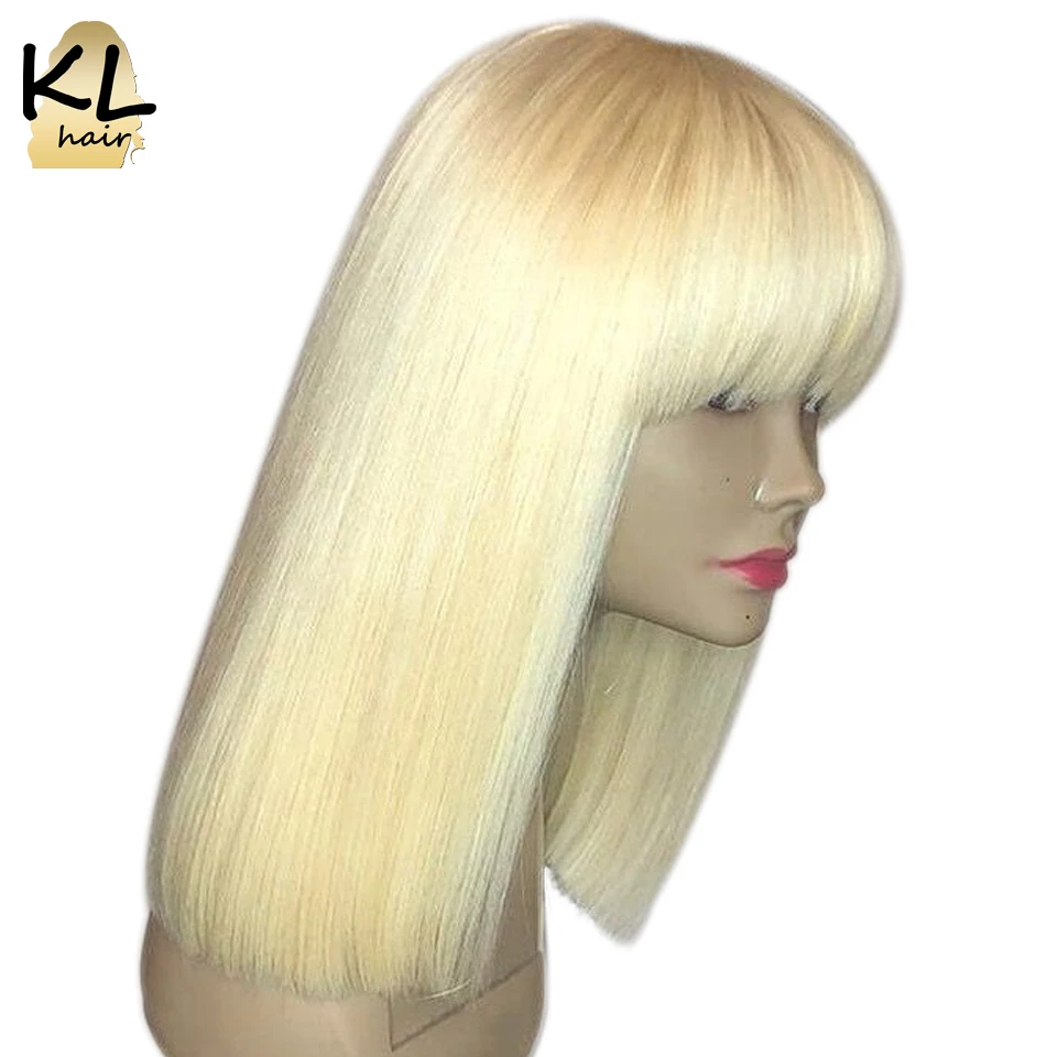 KL Hair, 13*4, парики из натуральных волос на кружеве с челкой, бразильские волосы remy, прямые короткие волосы, парик без клея, 130%, Омбре, цветные парики