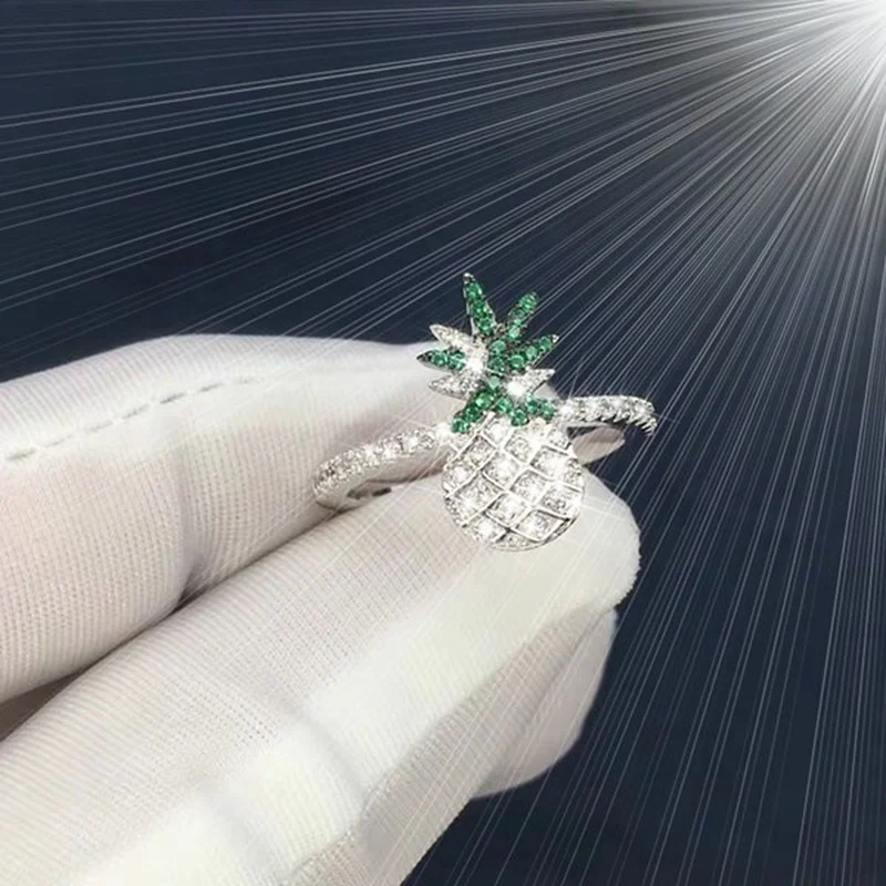 Женское серебряное кольцо с ананасом обручальное цирконом ювелирное изделие для