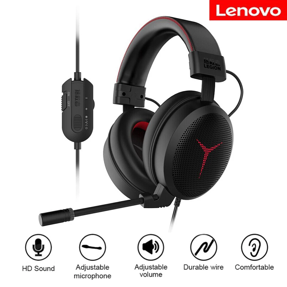 

Lenovo Gaming Headset USB Wired Headset Vibration 7.1 Surround with Detachable Mic Professional Headphone for Game