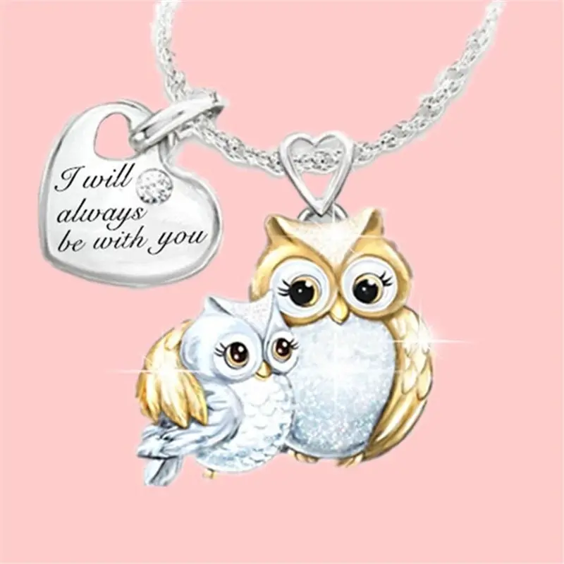 

Cartoon Animal Owl Necklaces for Women Girls Fashion Mother Kids Heart Pendant Necklace I will always be with you Jewelry Gifts