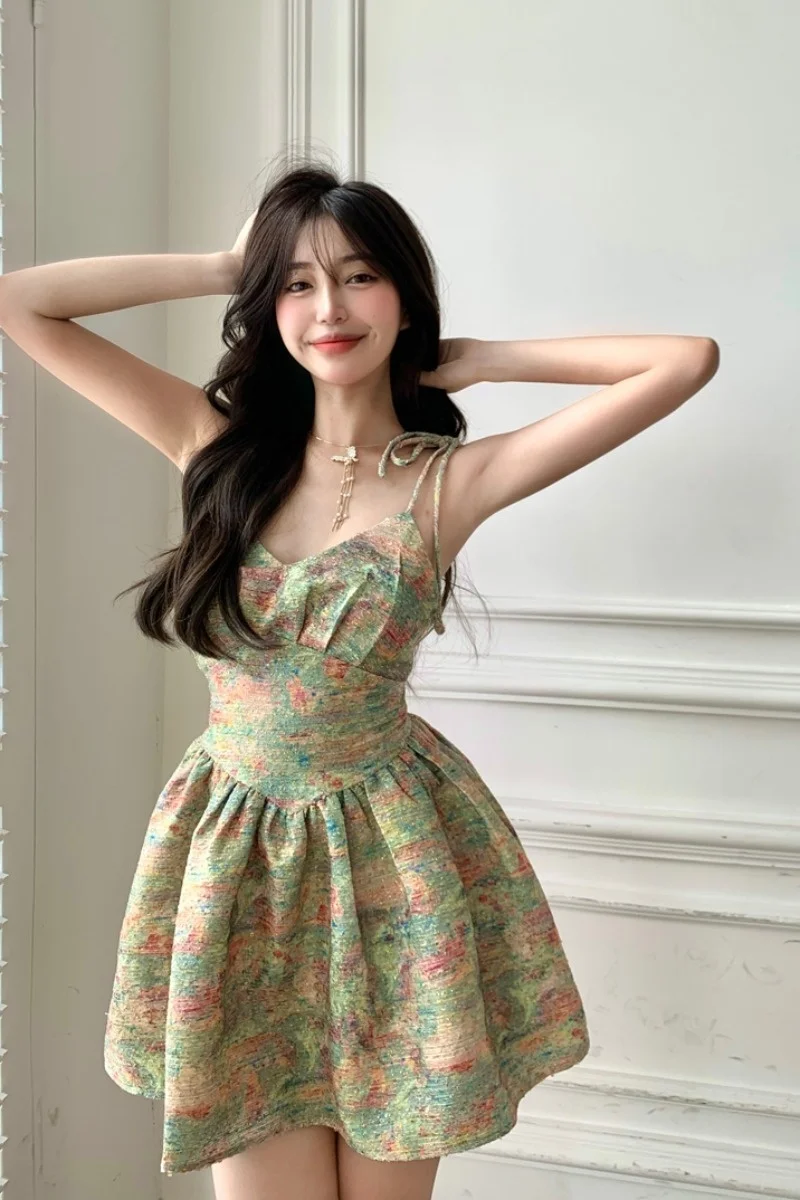

Summer Fairy Dress Women French Style Vintage Retro Chiffon Dress Puff Sleeve Casual Elegant Floral Print Dress Women 2021 New