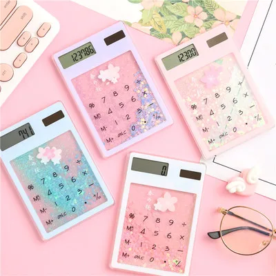 Creative quicksand cute calculator transparent solar energy student portable touch mini Solar |