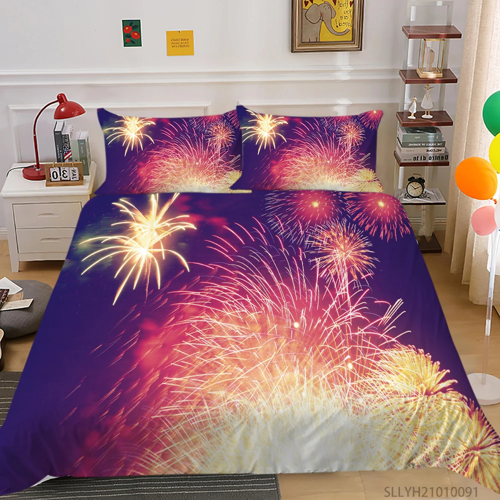 

3D Bedding Set Queen Size Duvet Cover Set Fireworks Print Luxury Kids Child Teen 2/3 Pcs Highend Bedclothes