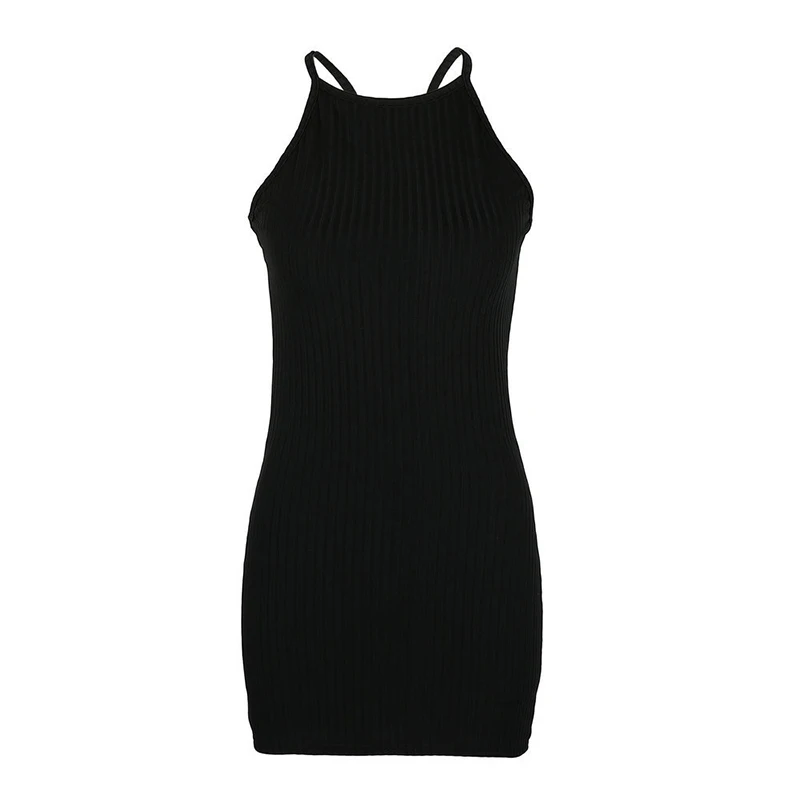 

Woman's Sleeveless Casual Summer Fashion Ladies Mini Dress Street Style Sexy Skinny Bodycon Solid Basic Slim Female Dresses Hot