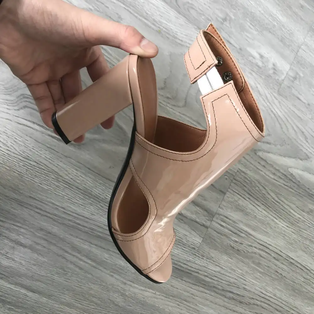 Женские лакированные сандалии на высоком каблуке Босоножки с открытым носком и