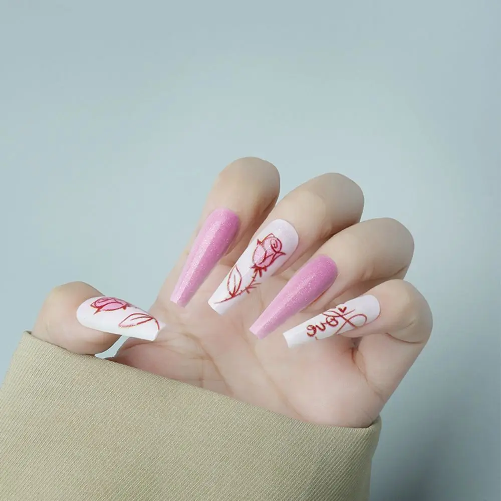 

24pcs/Box French Ballerina Artificial Detachable Full Cover Fake Nails Nail Tips Wearable Coffin False Nails