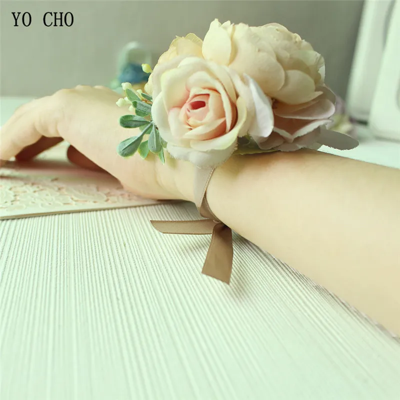 Бутоньерка на запястье из высококачественного шелка искусственная Роза брошь