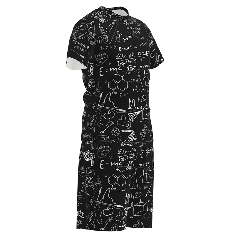 Trend T-Shirt With Shorts Suit Men Casual Sports Tracksuit Graffiti Math Pattern Student Half Sleeve Outfit Summer Clothing