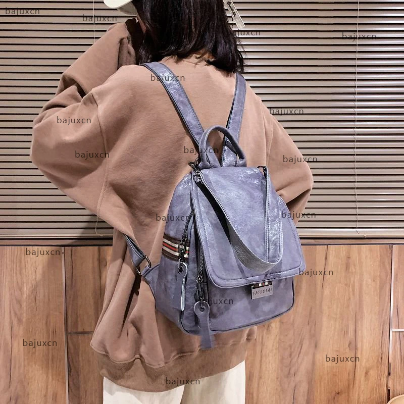 

2021 new retro ladies backpack high quality leather backpack ladies shoulder bag travel ladies backpack fashion girl school bag